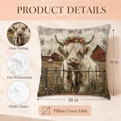 Farmhouse Highland Cow 18x18 Pillow Covers Set of 2 - color: Highland Cow-8