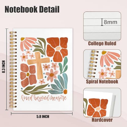 Christian Spiral Notebook Journal 5.5x8.3 Inch, Loved Beyond Measure Bible Verse Notebooks for Note Taking, Prayer Scripture Journal for Woman, Flower Bible Hardcover Notebook - color: Christian cross