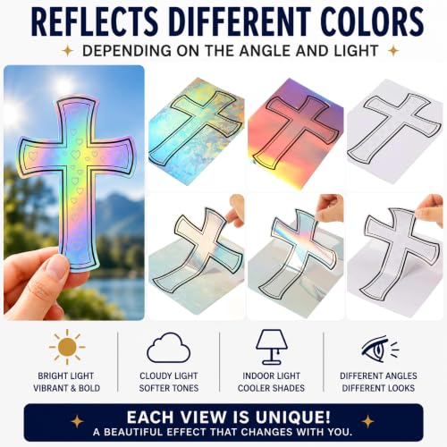 Christian Holographic or Reflective Cross Car Decal, Jesus Cross Vinyl Sticker with Subtle Dove or Heart Pattern, Weather Resistant (Prism Dove - 2 Pack) - color: Prism Dove - 2 Pack
