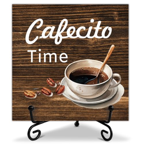 Coffee Bar Sign, Coffee Station Decor Gift for Women Friend, Desk Decorations for Home Office Desk Shelf, Wooden Plaque With Stand-TJ30 - style: Cafecito Time