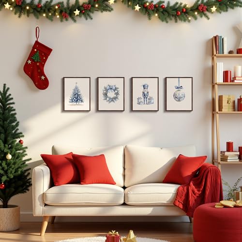DOFQZ Blue and White Chinoiserie Christmas Wall Art Prints Set of 4, Grandmillenial Christmas Decor, Nutcracker Xmas Tree Wreath Holiday Winter Posters for Girls Dorm Apartment Decor, 12x16 Unframed - color: 11Child, size: 12*16