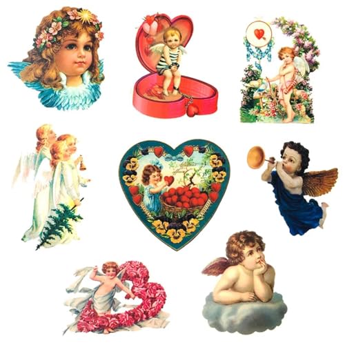 Vintage Angels and Cupids Stickers, Vinyl Scrapbooking Stickers Packs, 50PCS Kawaii Cute Angel Aesthetic Stickers for Kids Teens, Waterproof Holiday Stickers Decals for Cards, Water Bottles - color: Cupids