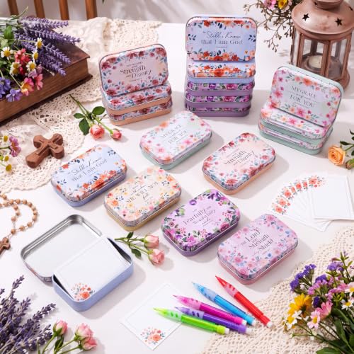 120Pcs Christian Gifts for Women, Prayer Boxes with Prayer Cards and Pencil - style: Bright Floral