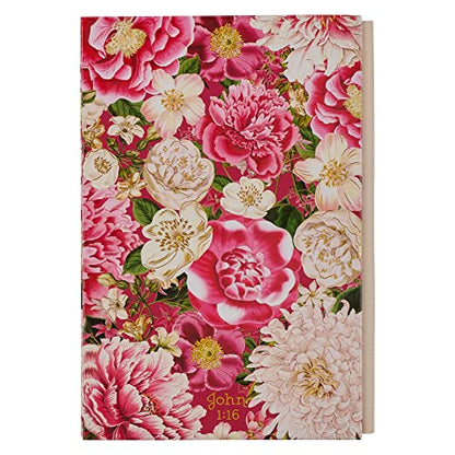 Christian Art Gifts LG Journal for Women Grace Upon Grace John 1:16 Bible Verse Inspirational Scripture Embossed Notebook, Cream and Magenta Vintage Floral w/Gold Foil, Quarter Bound, Linen Spine