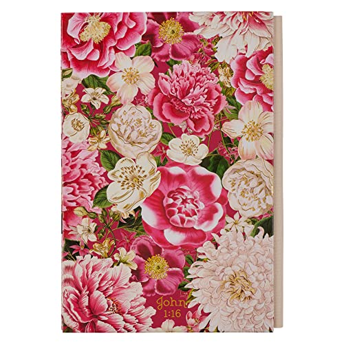 Christian Art Gifts LG Journal for Women Grace Upon Grace John 1:16 Bible Verse Inspirational Scripture Embossed Notebook, Cream and Magenta Vintage Floral w/Gold Foil, Quarter Bound, Linen Spine