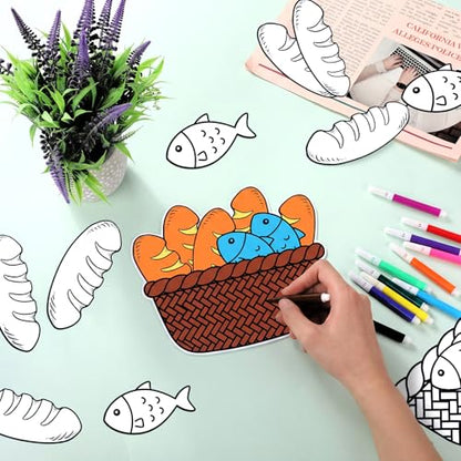 Sotiff 36 Set Fish and Loaves Coloring Craft, Sunday School Bible Story Kit - style: Fish and Loaves