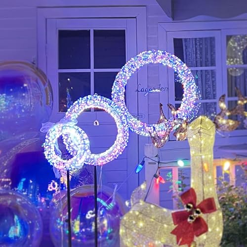 Yescom Pre Lit 1700 LEDs Lighted Christmas Wreath Decoration with Stand for - size: 24"+20"+16" Wreath w/ Stand(3Pack-in-1)