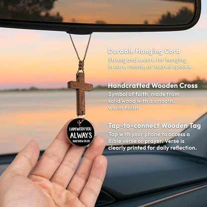 Christian Gifts for Men, Daily Bible Verse Cross for Car Mirror Hanging - color: With You Always (Black)