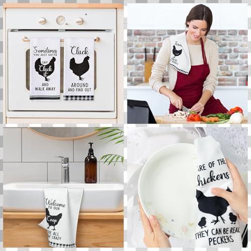R HORSE 5Pcs Funny Chicken Kitchen Towels Dish Towel Set Baking Lover Gift - color: Chicken Coop