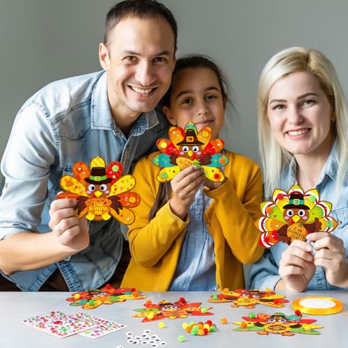 Funrous 48 Sets Thanksgiving Turkey Crafts Kit Fall DIY Hanging Ornaments - style: Turkey