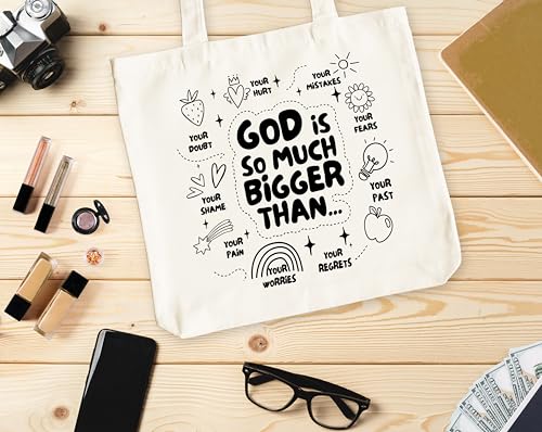 Christian Canvas Tote Bag for Women, God Is So Much Bigger Than Bible Tote, Bible Verse Religious Gifts, Faith Library Book Bag, Shoulder Bag Gifts for Women Friends Colleagues -28