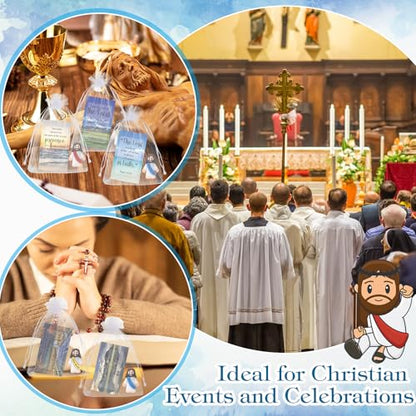 Bememo 50 Sets Christian Gifts Bulk Bible Verse Cards Include Little Jesus Figures Prayer Cards and Organza Bags for Religious Party Favors Sunday Baptism Gifts(Landscape Style,Bright) - color: Bright, style: Landscape Style