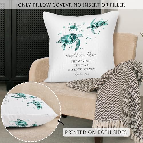 Coastal Christian Inspirational Sea Turtle Throw Pillow Covers 18x18, Bible Verse Decor Pillow Cover Cases, Religious Beach Sea Turtle Cushion Cover Pillowcases for Couch Bedroom Living Room