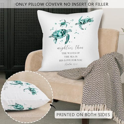 Coastal Christian Inspirational Sea Turtle Throw Pillow Covers 18x18, Bible Verse Decor Pillow Cover Cases, Religious Beach Sea Turtle Cushion Cover Pillowcases for Couch Bedroom Living Room