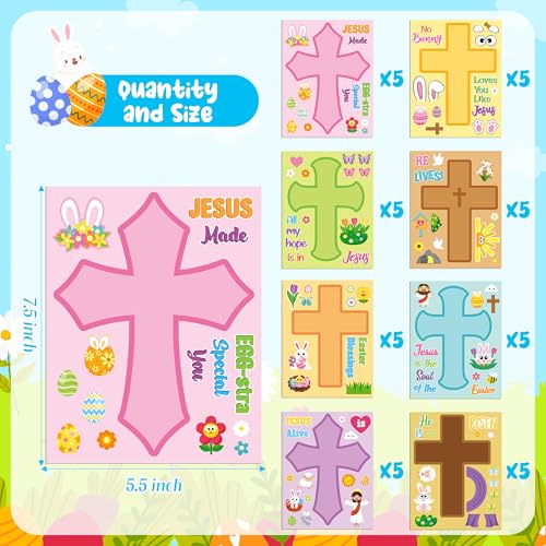 CY2SIDE Jesus Cross Face Sticker - 40PCS Make Your Own Jesus He is Risen Cross Sticker Craft Game for Kids Classroom Reward DIY Easter Party Favors for Kids Christian Sunday School Activities - style: Easter Cross