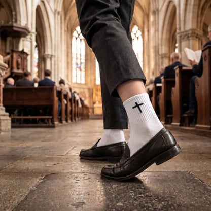 Skicuff 6/9 Pairs Christian Cross Socks Prayer Crew Stockings - color: White