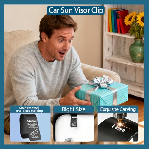 Drive Safe Christian Car Visor Clip Stainless Steel, God is Watching Over You Psalm 91:11 Engraved Reminder, Faith Based Safe Driving Gift, Religious Car Accessory for Men Women EDG38 - color: Black-G38
