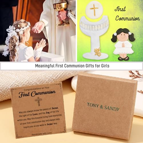TONY & SANDY Christian Gifts for Women, Religious Cross Bracelet Faith Jewelry, Confirmation Baptism Christmas Birthday Gifts for Women, Unique Gifts for Teens Girls Kids Adults - style: First Communion
