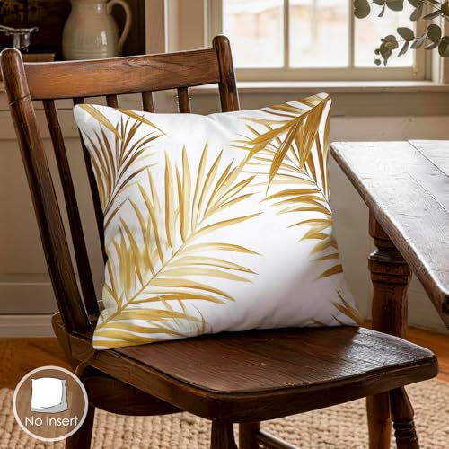 OBSEDE Golden Leaf Throw Pillow Covers 18 x 18 Set of 4 Single Side Print - color: Gilded Botanical Line Drawing, size: 18" x 18" (Pack of 4)