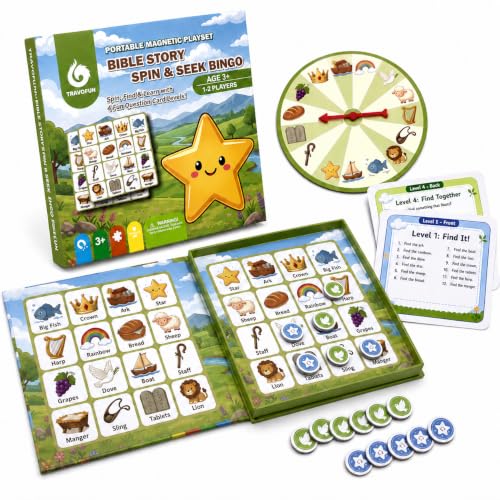 TRAVOFUN Magnetic Bible Story Spin & Seek Bingo Game for Kids Ages 3-8 - style: Bible Spin & Seek (Bingo + Quiz)