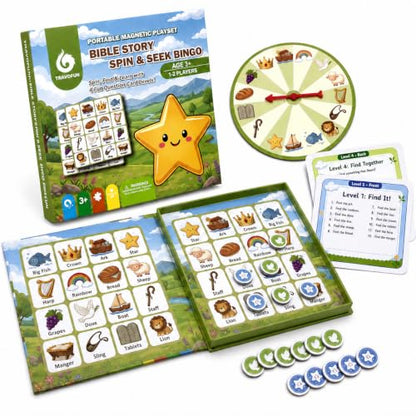 TRAVOFUN Magnetic Bible Story Spin & Seek Bingo Game for Kids Ages 3-8 - style: Bible Spin & Seek (Bingo + Quiz)