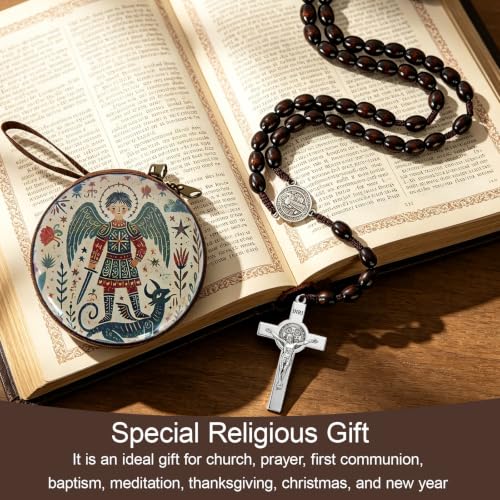 Wooden Catholic Rosary Beads, Rosarios Catolicos with Decorative Prayer Box - color: Brown (3)