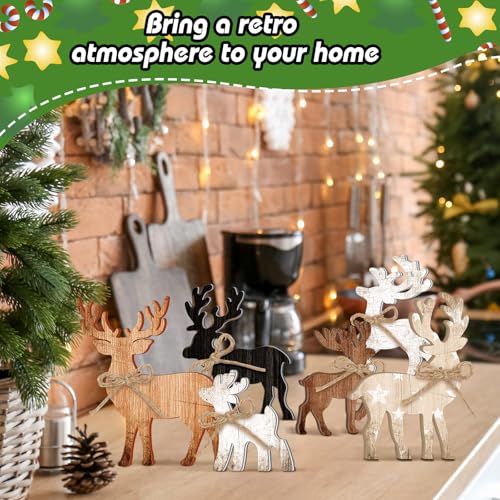 Yuntau 6 Pcs Christmas Table Decoration Wooden Elk Table Centerpieces - style: Elk