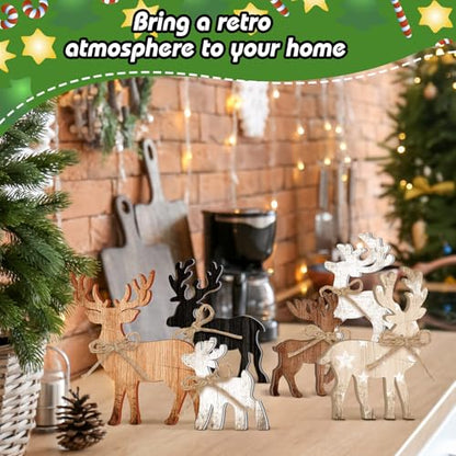 Yuntau 6 Pcs Christmas Table Decoration Wooden Elk Table Centerpieces - style: Elk
