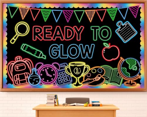 Welcome Back to School Bulletin Board Decorations Ready to Glow Inspirational Classroom Bulletin Board Neon Style Paper Cutouts for First Day of School Office Home Teacher Classroom Wall Supplies - style: Classroom Neon Style