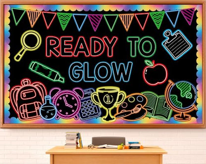 Welcome Back to School Bulletin Board Decorations Ready to Glow Inspirational Classroom Bulletin Board Neon Style Paper Cutouts for First Day of School Office Home Teacher Classroom Wall Supplies - style: Classroom Neon Style