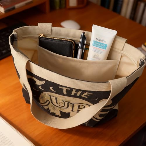 Large Tote Shopping Bag Cotton Canvas-Reusable grocery Bag with Zipper Aesthetic Reusable Shoulder Bag - style: Style-a
