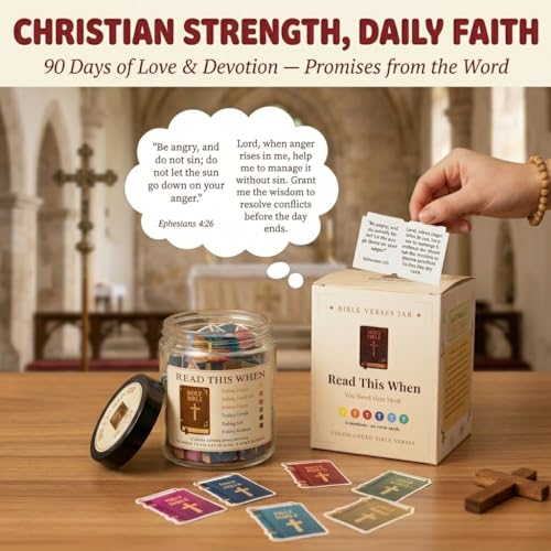 Bible Verse Jar with 90 Bible Verse Cards, Read This When Bible Verses Jar, Prayer Religious Catholic Christmas Christian Gifts For Women, Men - color: Bible Verses Jar