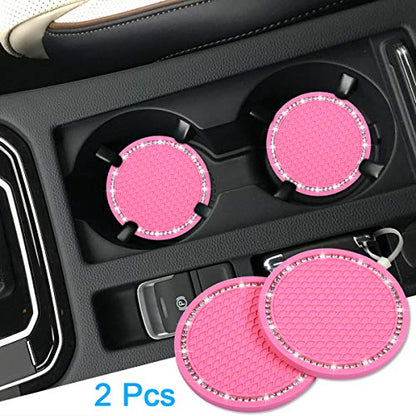 Wisdompro Bling Car Coasters, 2 Pack 2.75" Diameter Car Cup Coaster, Pink - color: Pink