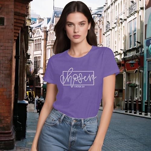 Women's Christian Shirt Christ Chosen T-Shirts Bible Verse Tee Tops - color: Purple, size: Small
