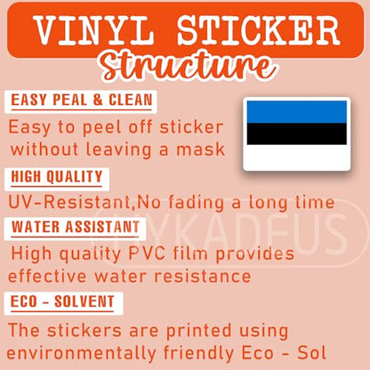 (3Pcs) Estonia Flag Stickers – Estonian Sticker Country Flags Waterproof Vinyl Decals for Laptop, Water Bottle, Scrapbook, Phone Case, Helmet, Hard Hat, 3" x 2" - color: Estonia
