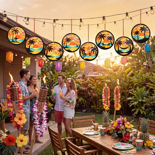 Renbuzhu 48PCS Summer Crafts: Paper Tropical Palm Tree Suncatchers DIY Kits, Window Stained Glass Effect Art Supplies for Hawaiian Luau Tiki Beach Party Favors - style: palm tree