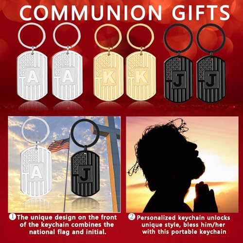 Initial Keychain for Men, A-Z Letter American Flag KeyChain Gifts for Men - color: Black K