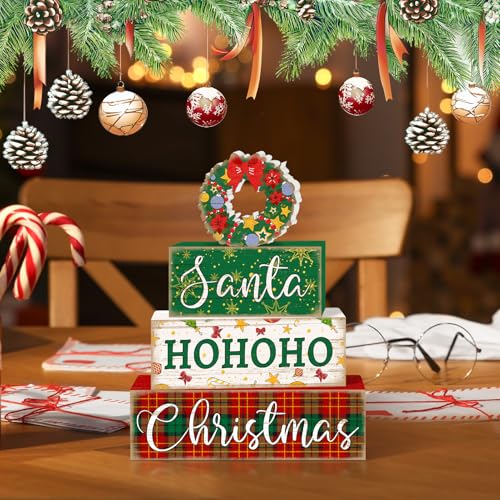 Britimes Christmas Santa Tiered Tray Decor Set, 4 Pack, Wooden Table Sign - style: Wreath Christmas