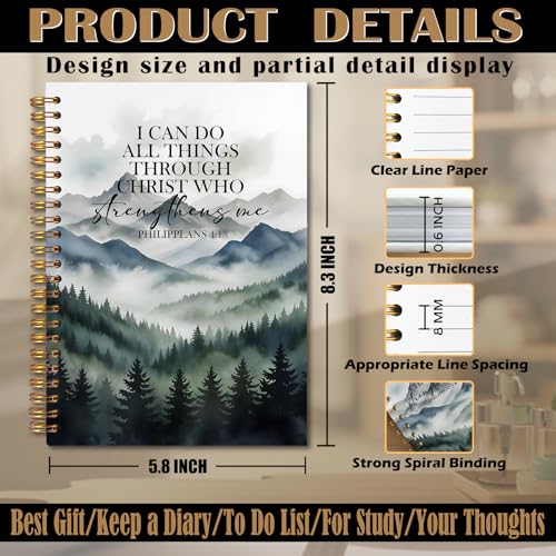 FITIE Inspirational Christian Notebook, I Can Do All Things Through Christ Bible Journaling Notebook, Religious Prayer Journal for Women Men, Bible Scripture Spiral Notebooks 5.5x8.3 Inch - color: Christmas-17