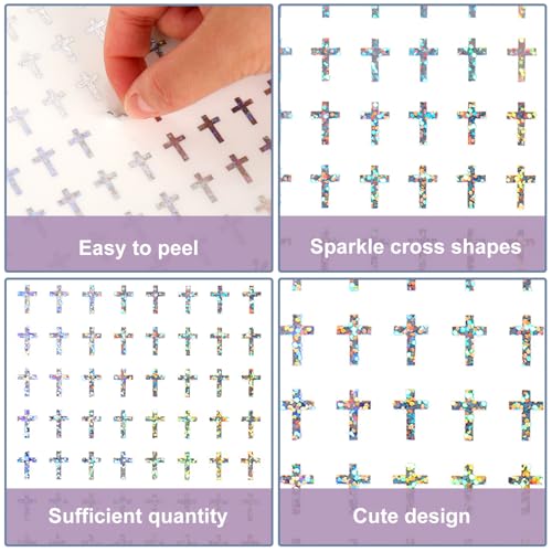 JarThenaAMCS 2400Pcs Mini Cross Sticker Laser Christening Paper Decal Holographic Baptism Self-Adhesive Sticker for Church Planner Envelope Scrapbook DIY Supplies, 0.5 in