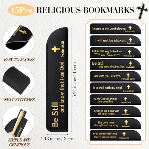 15 Sets Social Worker Gifts Bible Verse Pen with Leather Holder, Black - color: Black