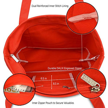 DALIX 20" Solid Color Cotton Canvas Shopping Tote Bag in Red - color: Red