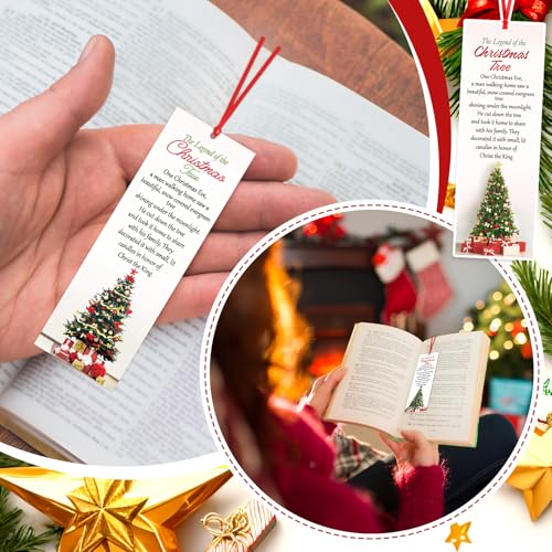 Dispowreath 60 Pcs The Legend of The Christmas Tree Bookmarks Religious Xmas Tree Bookmarks Church Exchange Gifts for Christmas Men & Women Sunday School Church Prizes Party Favors - style: Christmas Tree