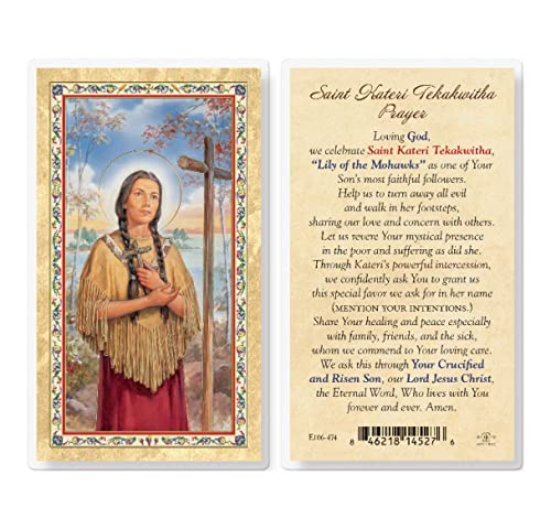 St. Kateri Tekakwitha Prayer Gold Stamped Laminated Holy Cards, 25-Count Value Pack