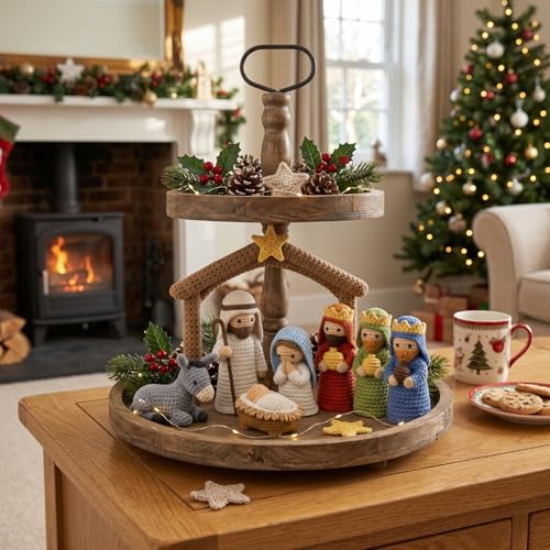 Qunclay 8 Pcs Knit Christmas Nativity and Figures Set for Women Men