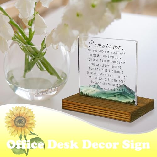 Come to Me All You Who are Weary and Burdened, Matthew 11:28-30 Sign, Bible Verse Sign, Scripture Plaque, Housewarming, Christian Plaque, Acrylic Desk Decor Sign with Wood Stand - FSA054 - style: Matthew 11:28-30