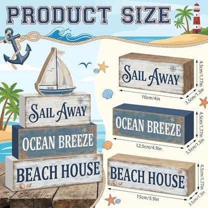 Britimes Tiered Tray Decor Set, 4 Pack, Wooden Table Sign, Nautical Ocean - style: Sailboat