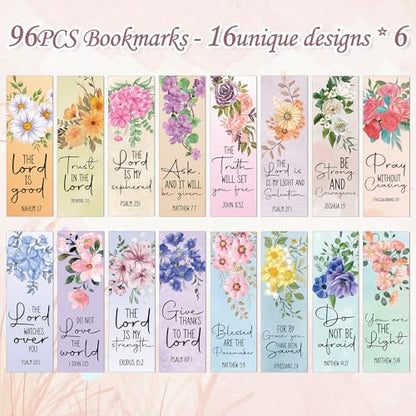 Bible Verse Bookmarks Gifts - 96 Pcs Inspirational Scripture Christian Bookmark Religious Motivational Flower Book Mark Page Clips Gift for Women Men Bible Study Church Readers Book Lovers - color: Bible Verse