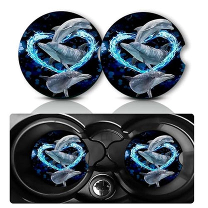 2Pcs Dolphins Car Coasters,2.75" Neoprene Rubber Cars Cup Holder Coasters - color: 3 Dolphins