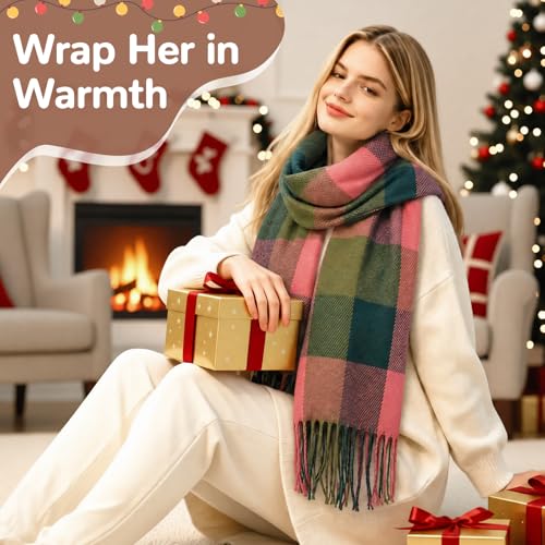 Loritta Winter Scarf for Women, Long Plaid Shawl Wraps Scarves Gifts - color: H- Red Green Lattice